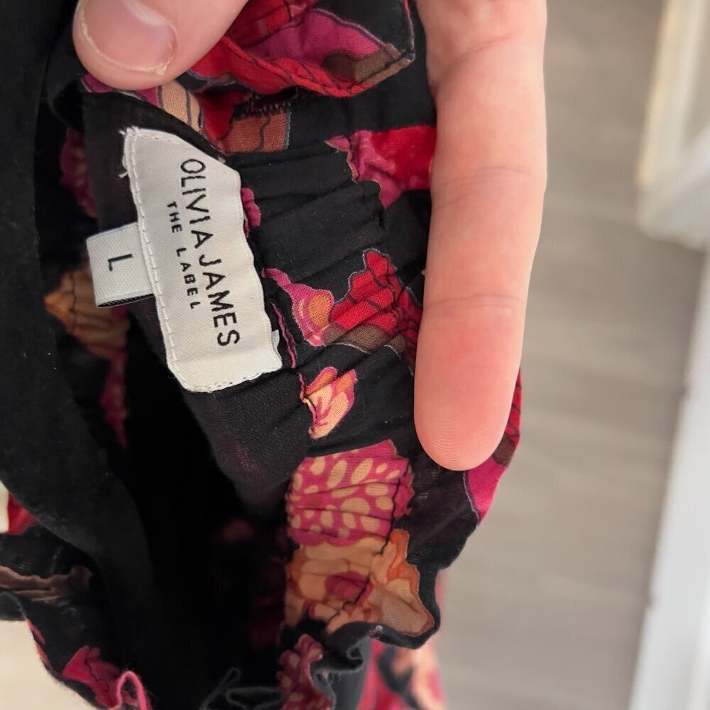 660 Olivia James Emma Dress, Vintage Bird Size Large Color Black Red - Picture 5 of 6